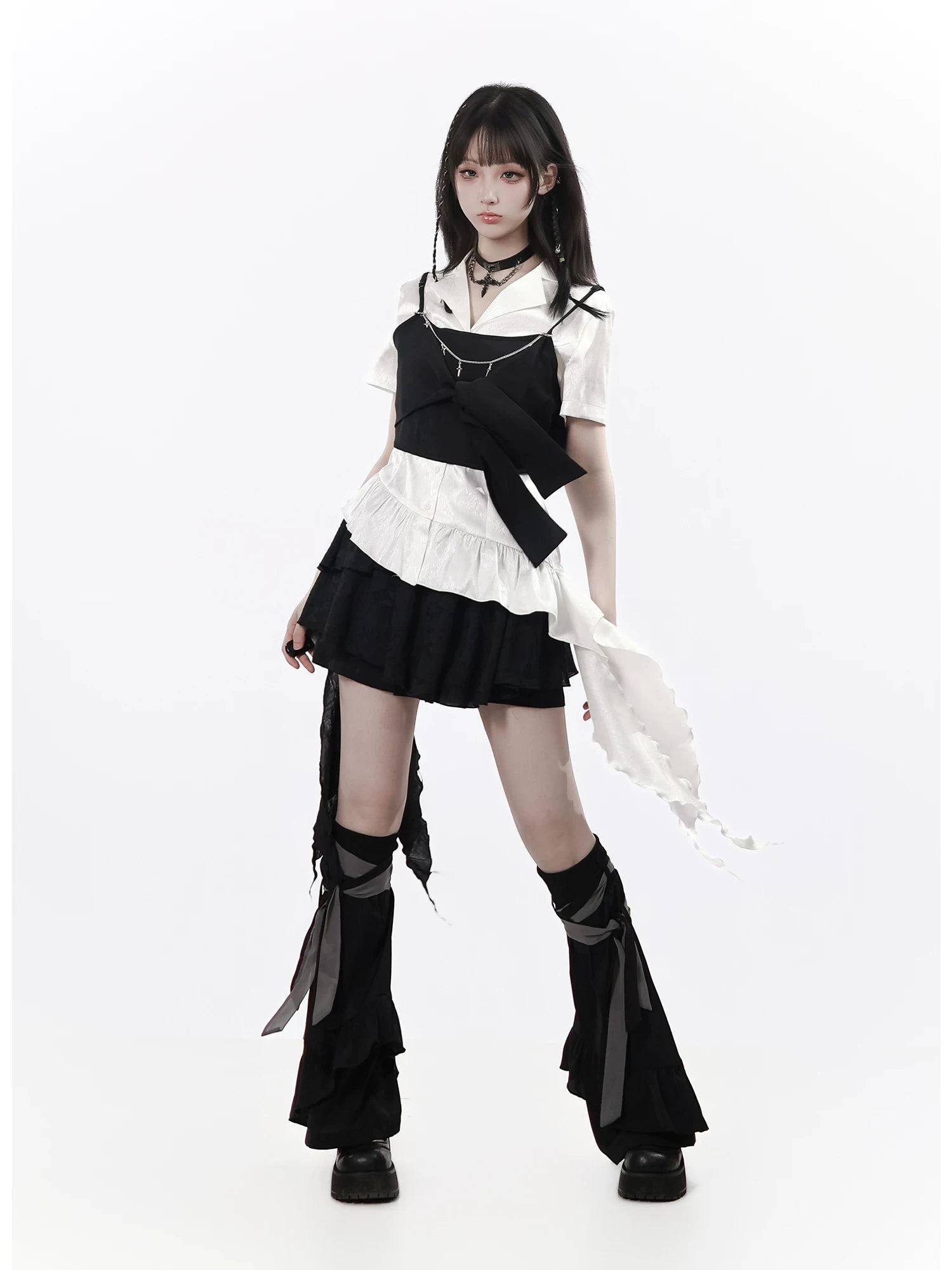 Ships Now [“Moon-Washed Floating Clouds”] Chiseled Character Pattern New Chinese-Style Waist Belt, Asymmetrical Design for Layering Underwear to Slim