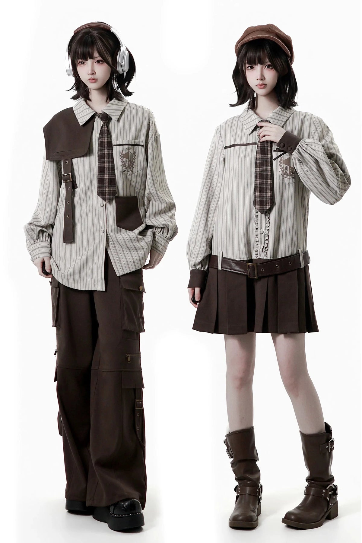 Striped Shirt Dress + Shirt + Cargo Pants + Tie