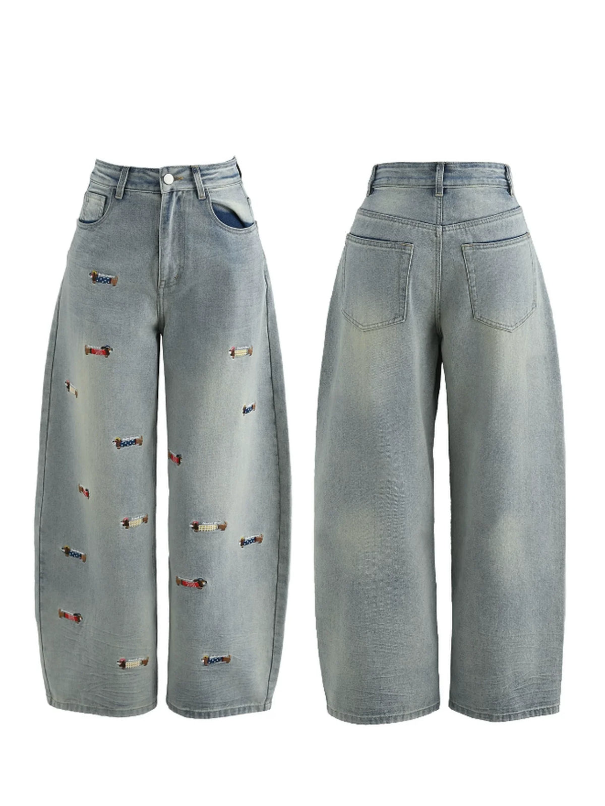 Wax Dog Embroidery Jeans