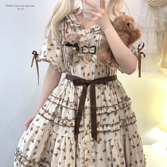 sleepingdoll Handmade: Lili Bear Cute Polka Dot Bear Bonnet Collar Layered Dress