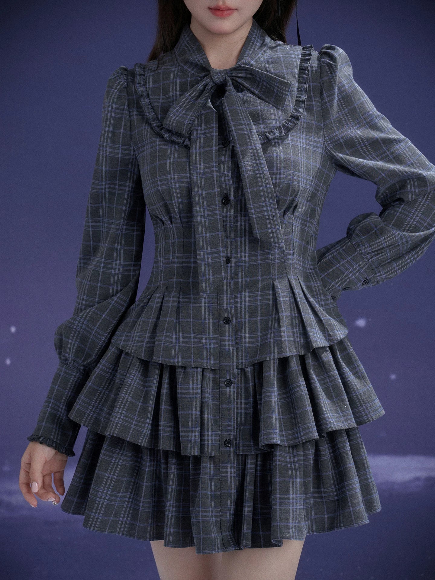 SagiDolls Girls “Fighting Spirit” #Twilight Doll #Grey-Blue Check Bow Cake Dress Lolita Summer