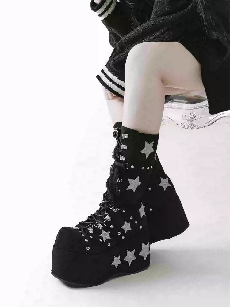 Y2K Stars Galaxy Thick-soled Boots