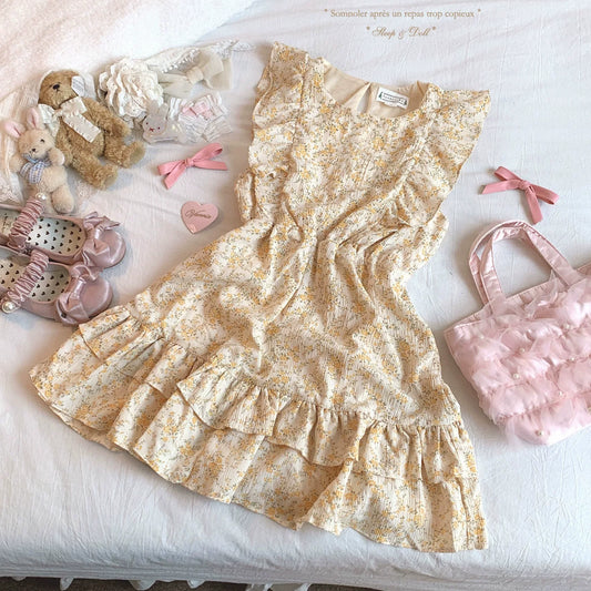 Room-Saving: Cotton Ditsy Floral Off-the-Shoulder Ruffled Trim Peter Pan Collar Vintage Dress