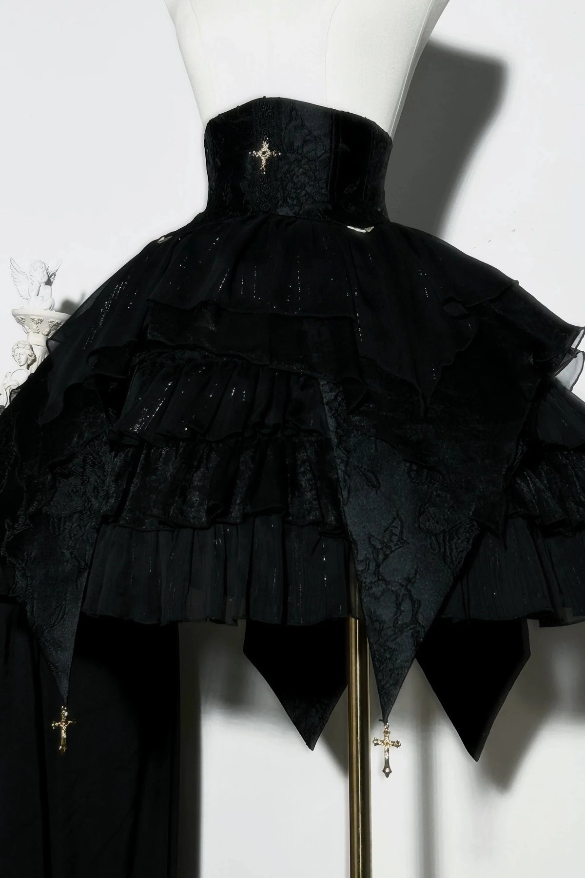 Fishbone Bustier Lolita Skirt + Shirt + Vest + Tail + Pants Black［Cross Skirt］