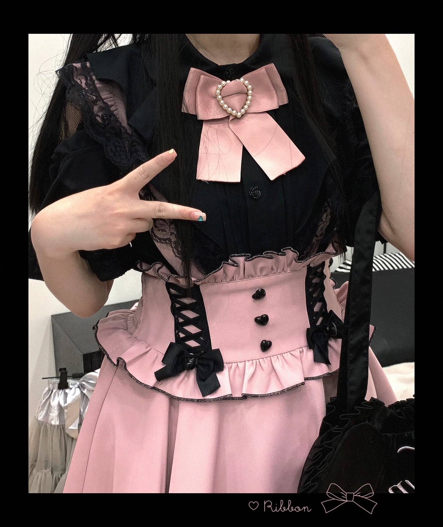 KittyBxllet Original [“Eat Love / Short Sleeve”] Lace Hollow Cape-Style Short Sleeve Shirt