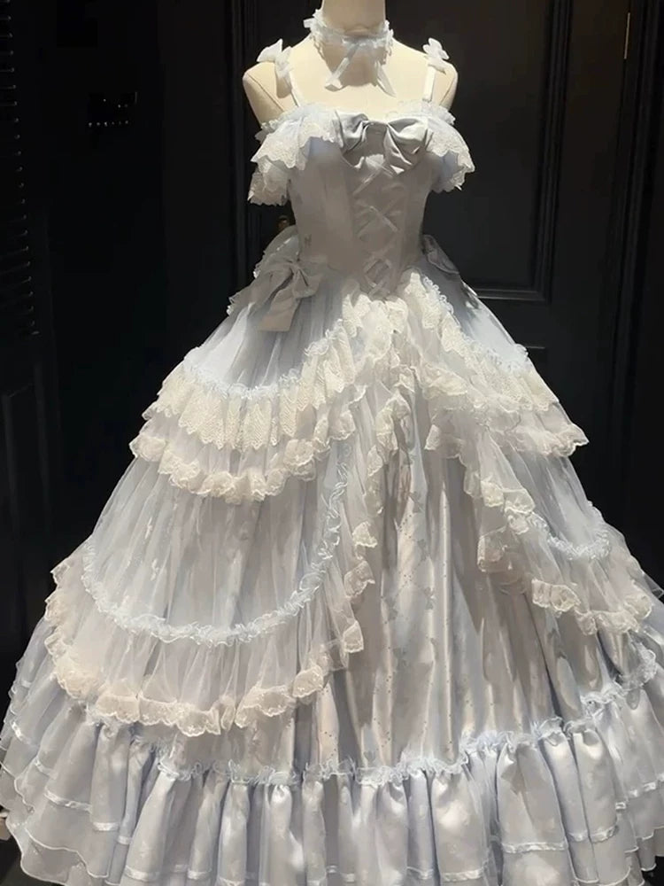 Blue “Bride in Bloom” Lolita Dress Evening Gown for Women, Boutique Artist Entrance/Exam, Annual Celebration, Students’ Day, Adult Debut—Runaway Princess Style