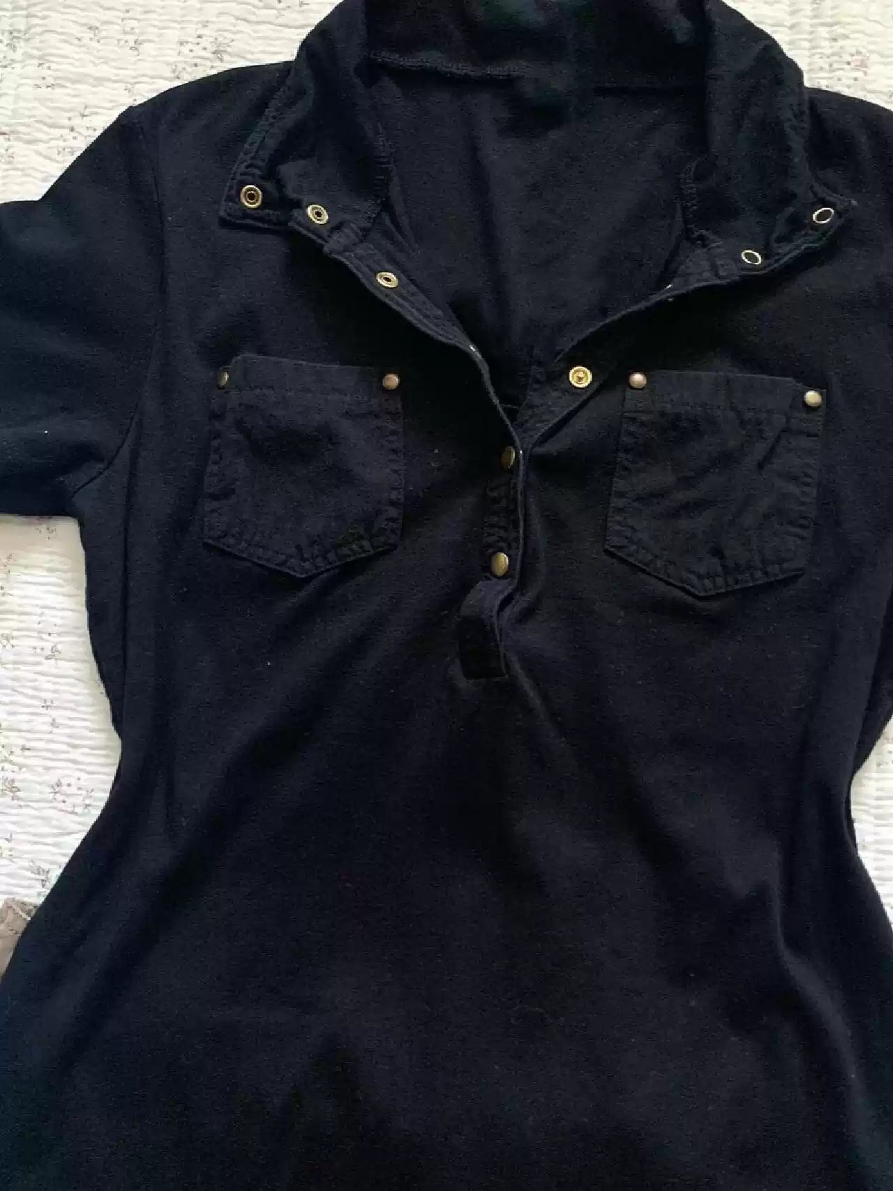 retro black polo collar short-sleeved T-shirt