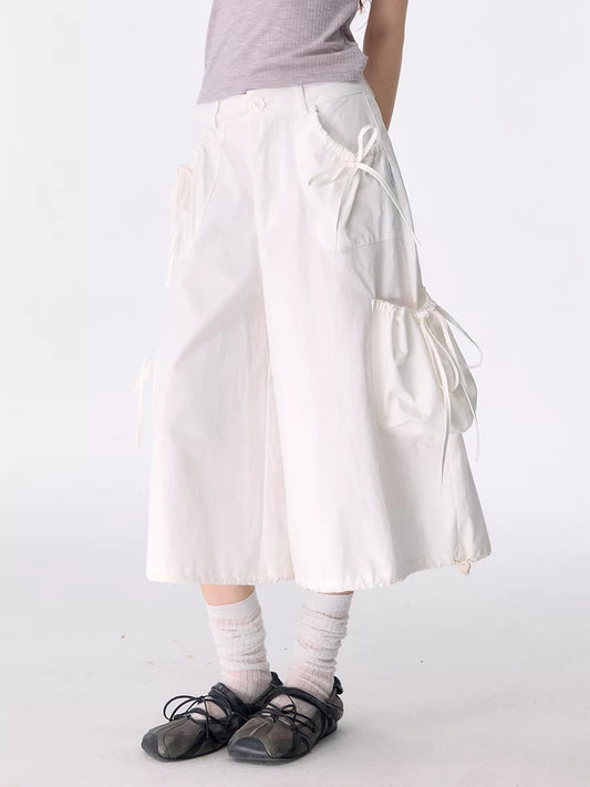 White Utility Shorts | High Waisted Wide Leg Cargo Shorts for Women
