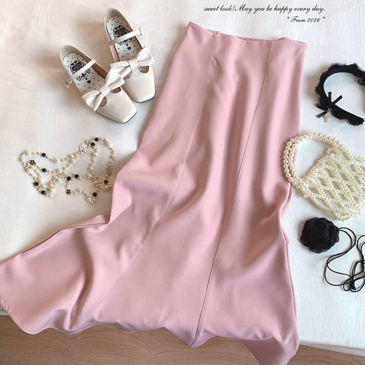 Handmade Clear-Style Vintage Japanese High-Waist Elegant Chic Mermaid Midi Skirt