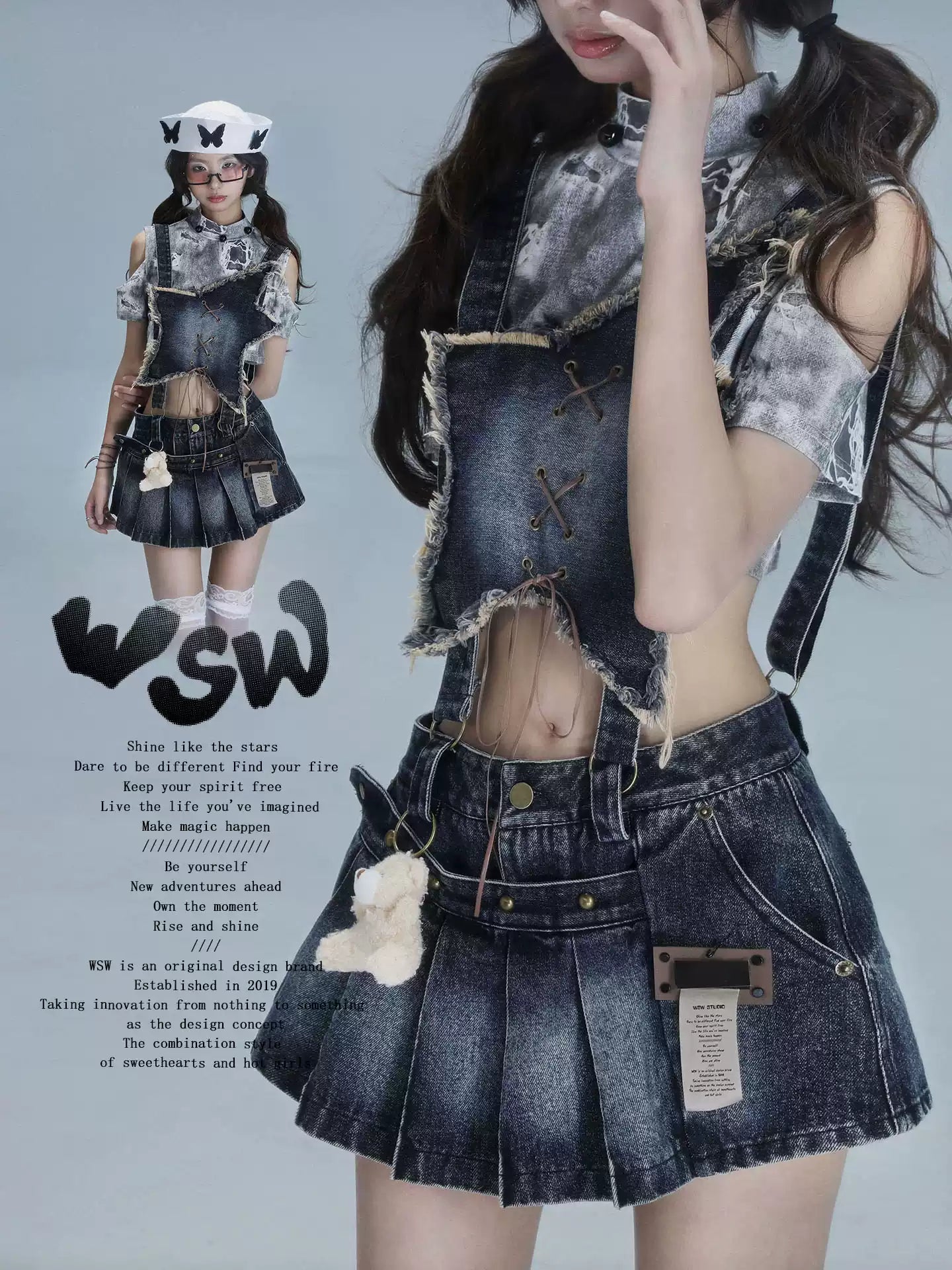 Removable Washed Denim Overalls