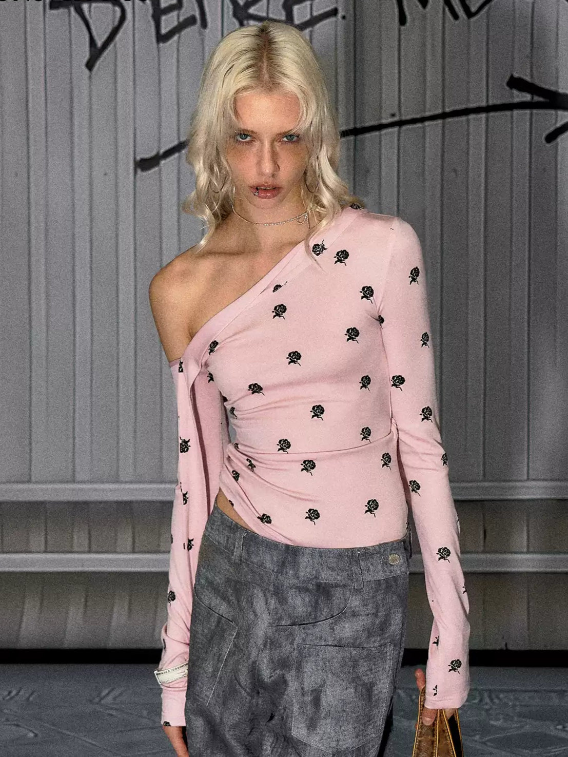 Peter Pan Off-shoulder Pink Long-sleeved Top