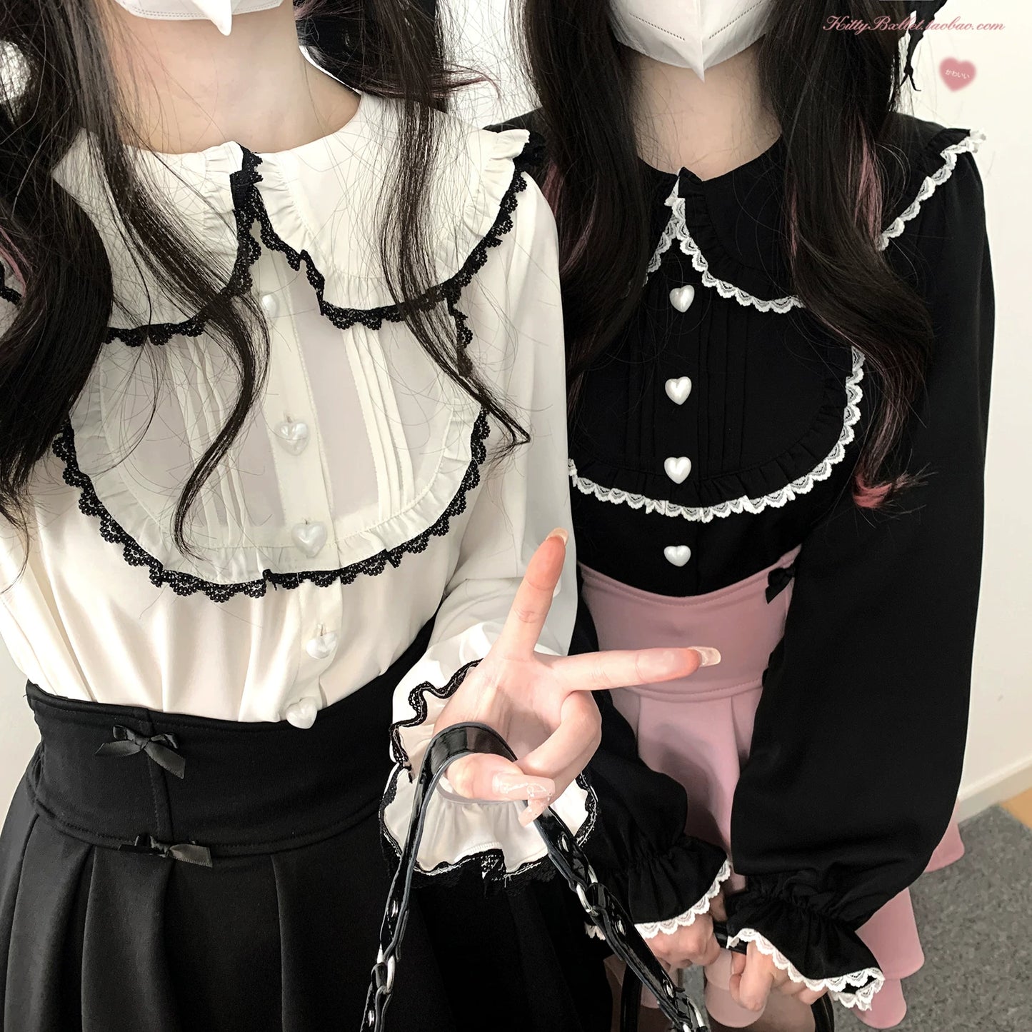 KittyBxllet Original [Milk-Fold Rabbit] Lolita-Style Rabbit Ear Lace Trim Blouse