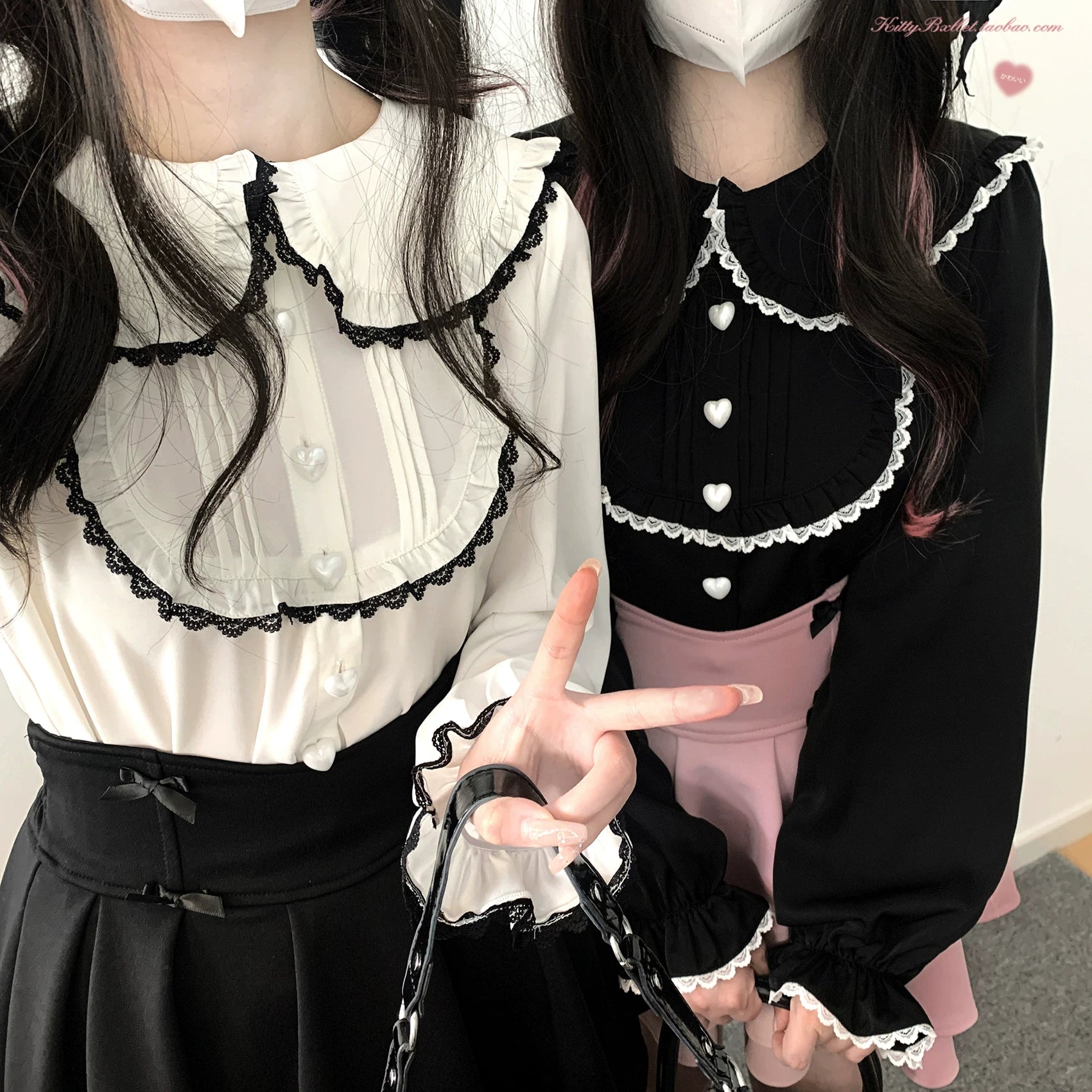 KittyBxllet Original [Milk-Fold Rabbit] Lolita-Style Rabbit Ear Lace Trim Blouse