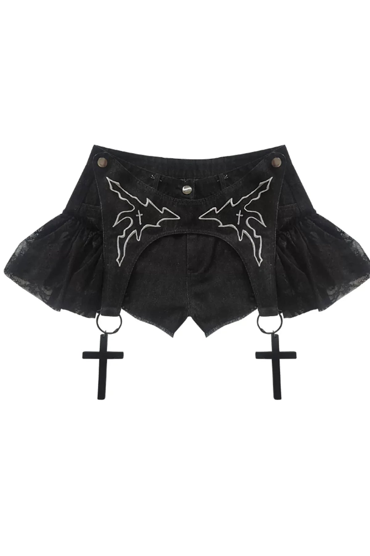 Dark Lace Splicing Denim Pants