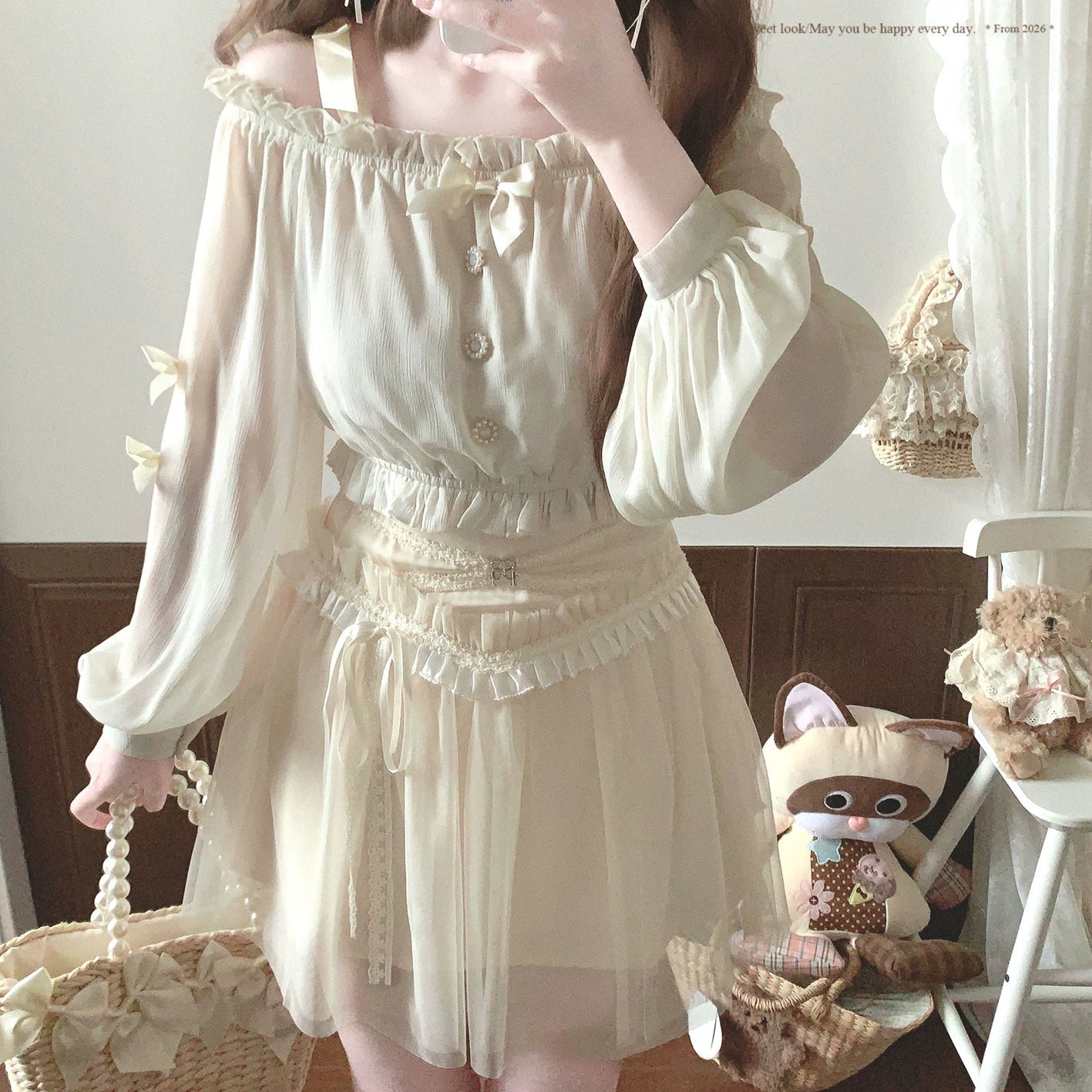 Last-Stock rlgy Vintage Rose Embroidered Sweet Peter Pan Collar Ruffle Sleeveless Lace Tulle Skirt*f