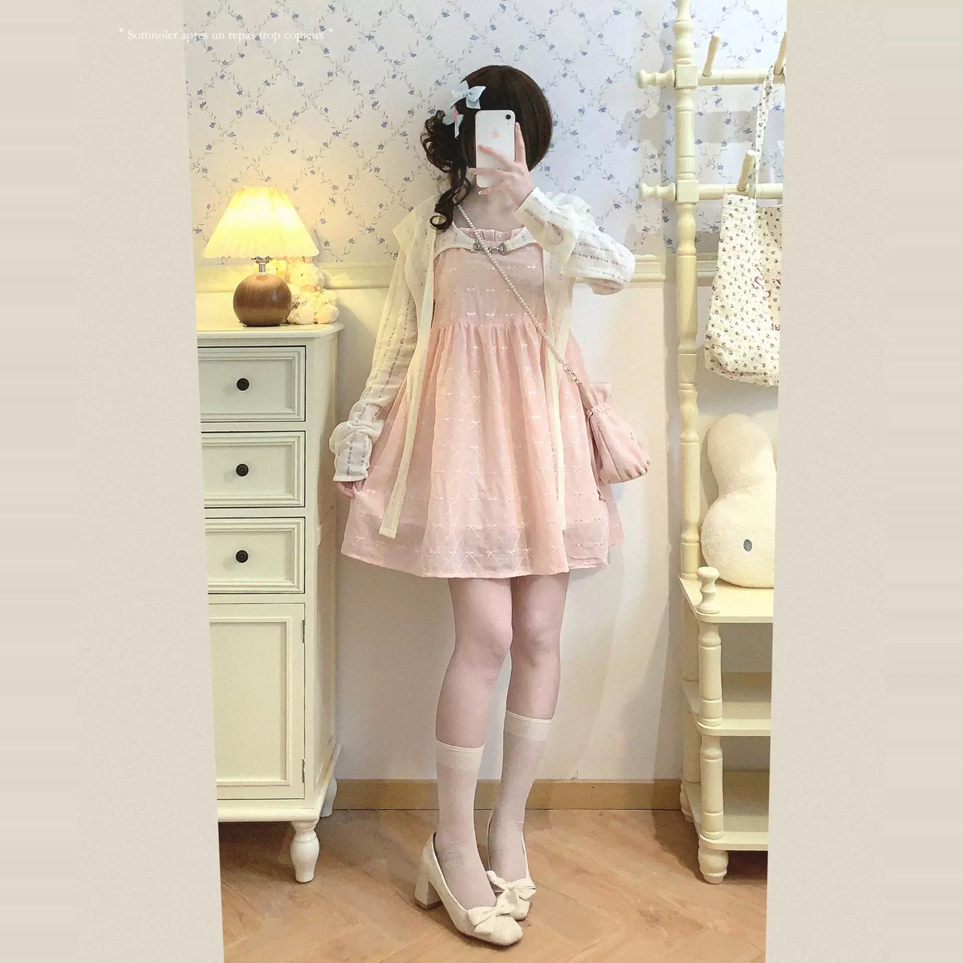 Final-Stock CCK*K Sweet Little Girl Springtime Butterfly Bow Embroidered Diamond-Pattern Jacquard, Soft Camisole Dress