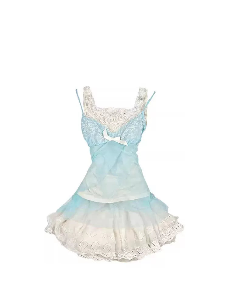 Mint Fresh Pure Lace Cutout Floral Lace-Trim Camisole Dress 2025 Spring New Retro Dress