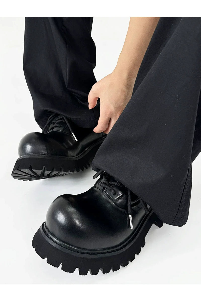 Chunky Black Leather Lug Sole Derby Shoes