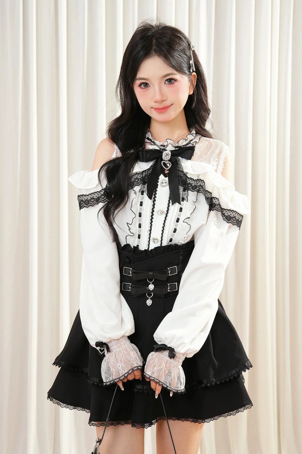 Lace Trim Off-Shoulder Set