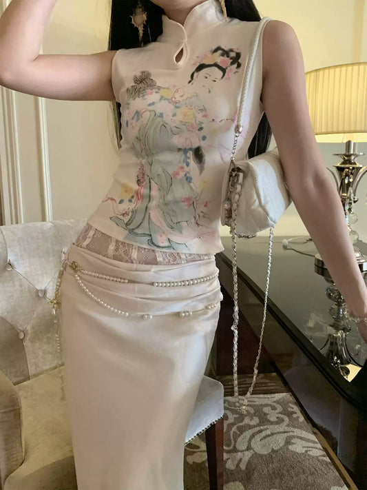 New Chinese Printed Cheongsam Dress