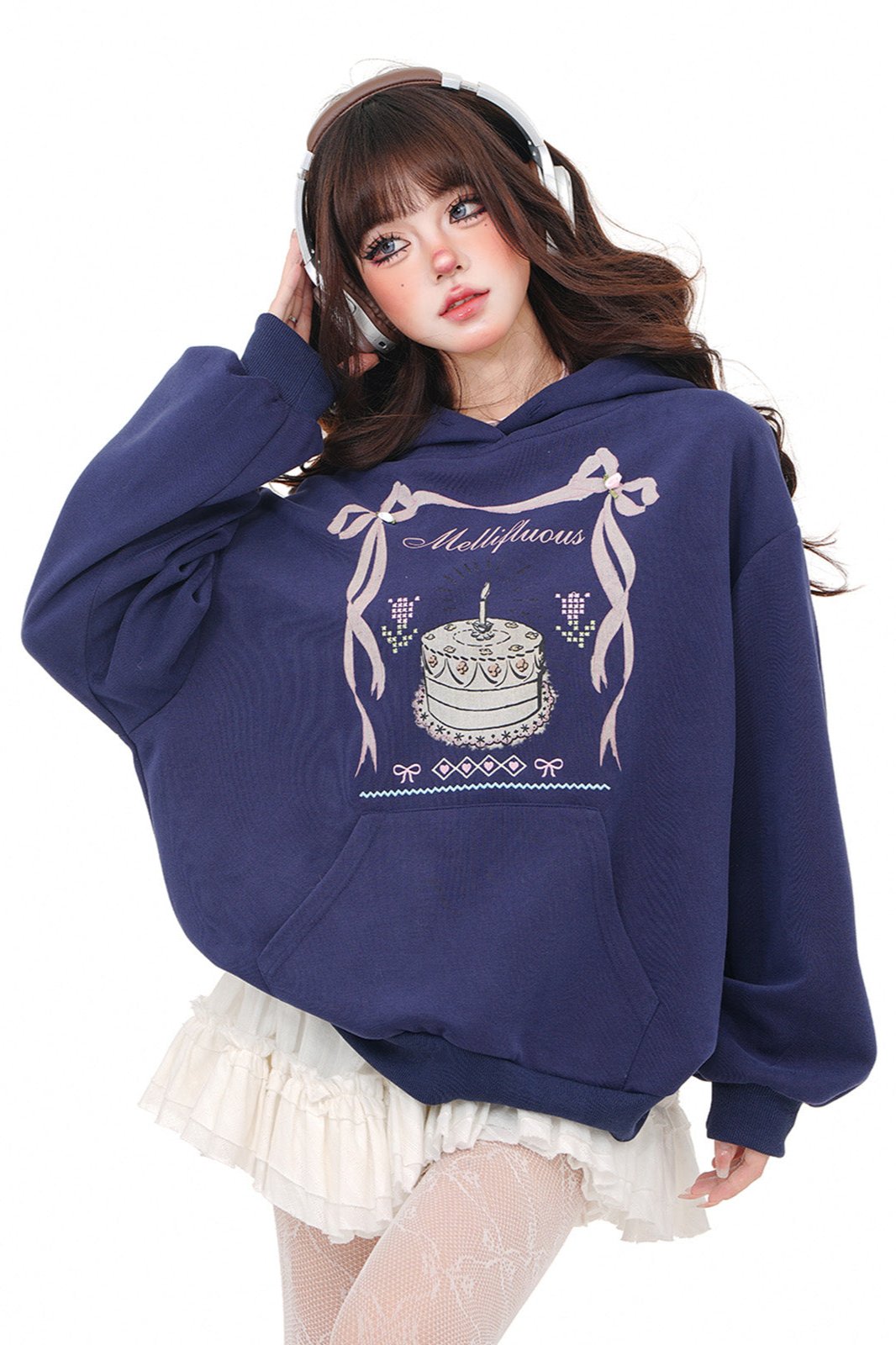 Exclusive Bow Hoodie Sweatshirt Navy Blue