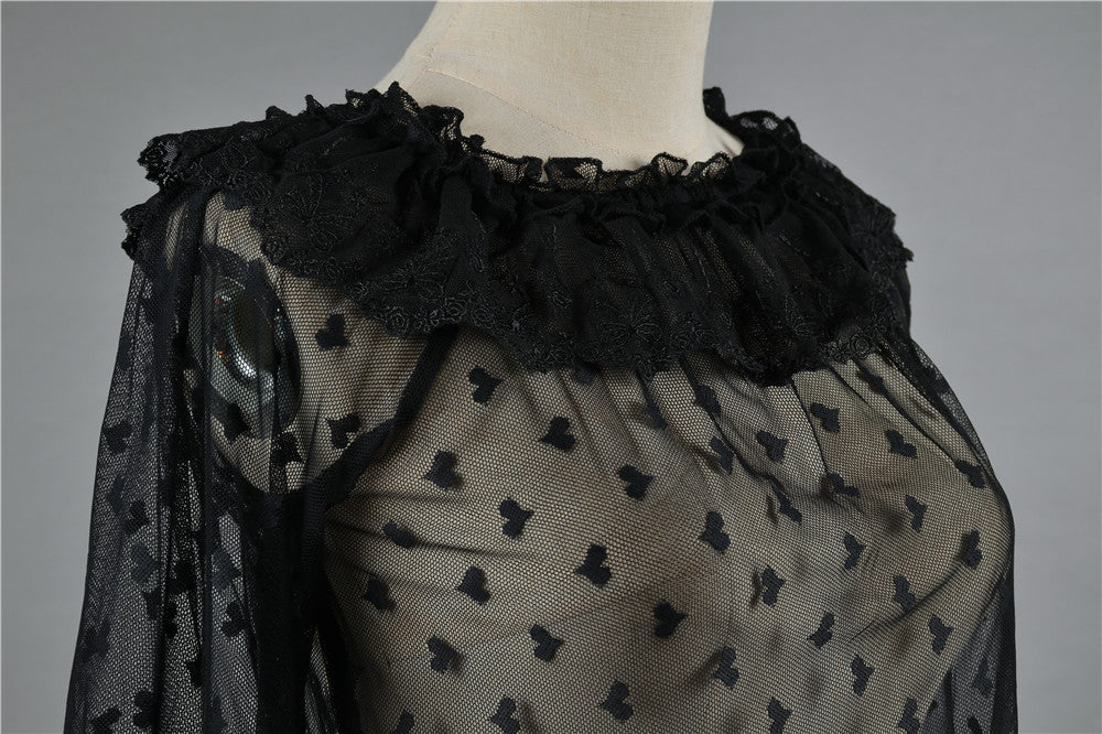 Niu Niu~Plus Size Lolita Shirt Lace Mesh Blouse