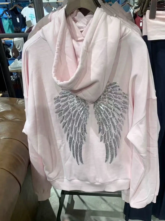 Barbie Pink Angel Wings Hoodie | Coquette Sequin Embroidered Sweatshirt