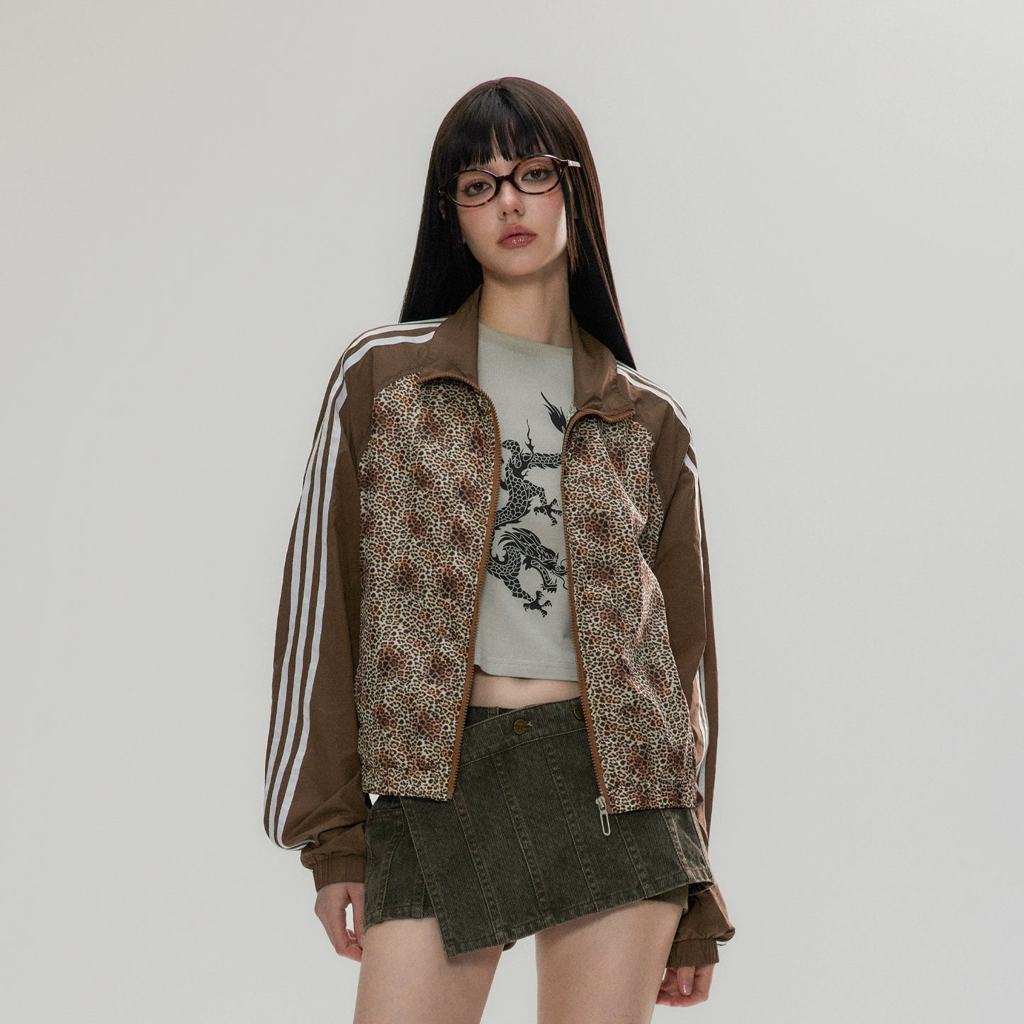 leopard print splicing jacket