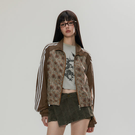 leopard print splicing jacket