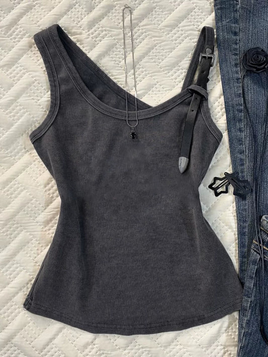 Grey Cami Top for Women, Summer American Vintage-Inspired Design, Niche Trendy “Hot Girl” Outfit Vest