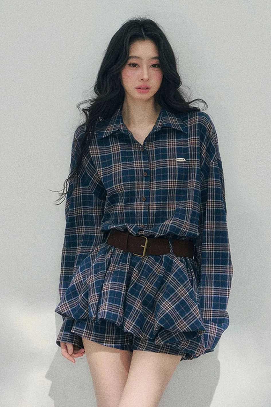 American Polo Collar Check Dress + Pants + Belt