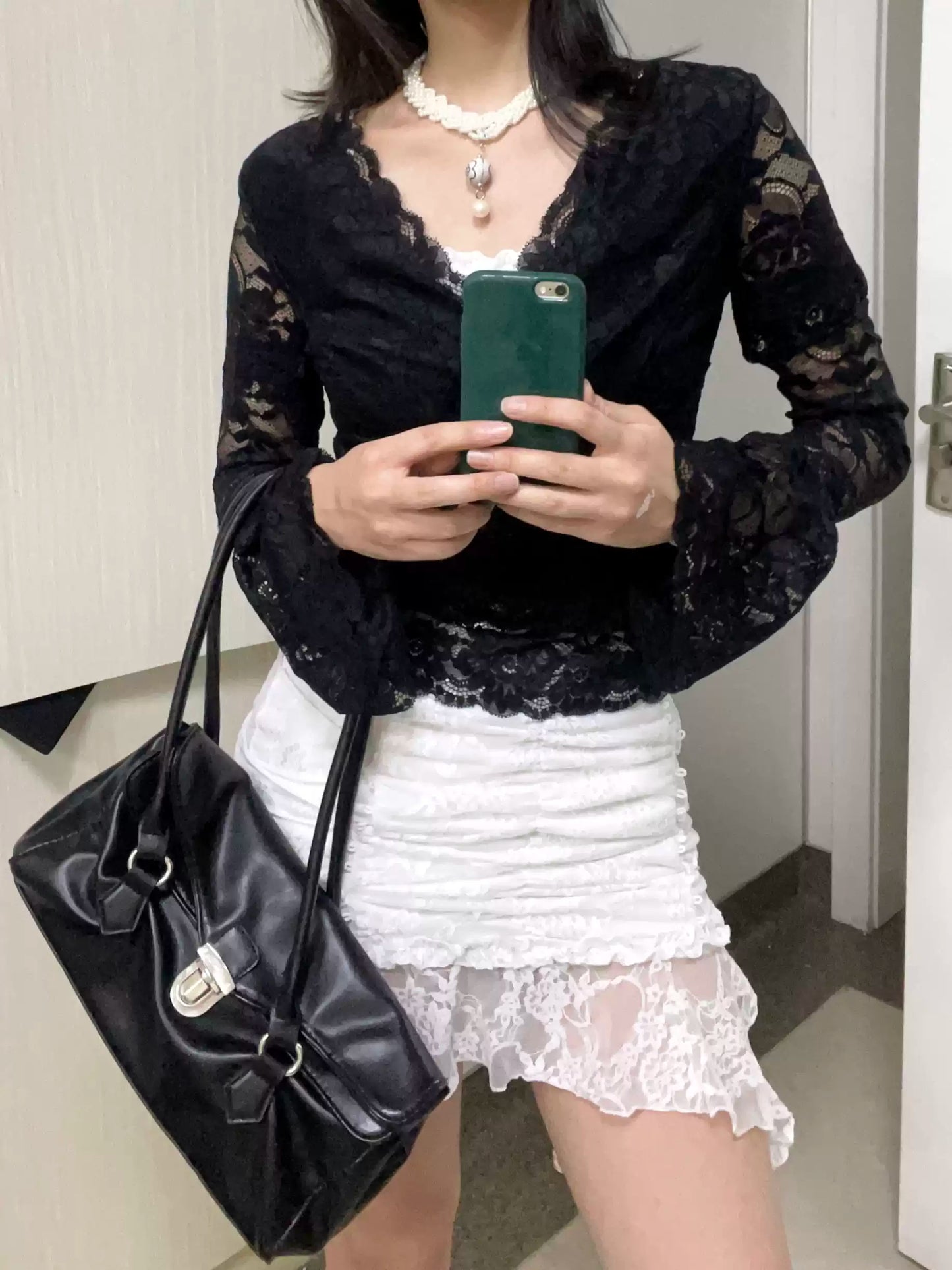 goth starry style lace long-sleeved top