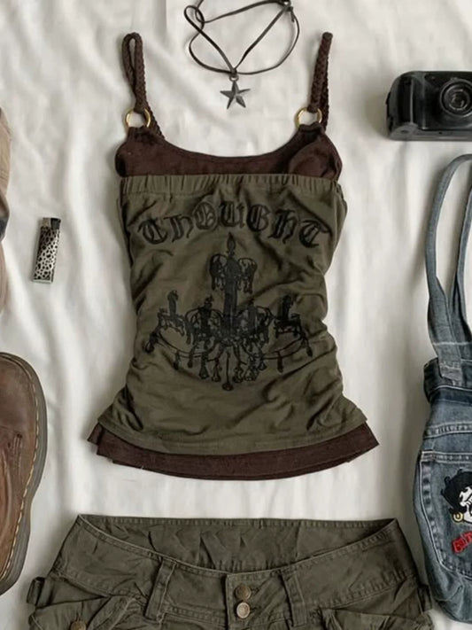 Brown Cable-Knit Cami Vest Layering with Bustier Two-Piece Set for Women—New for 2026