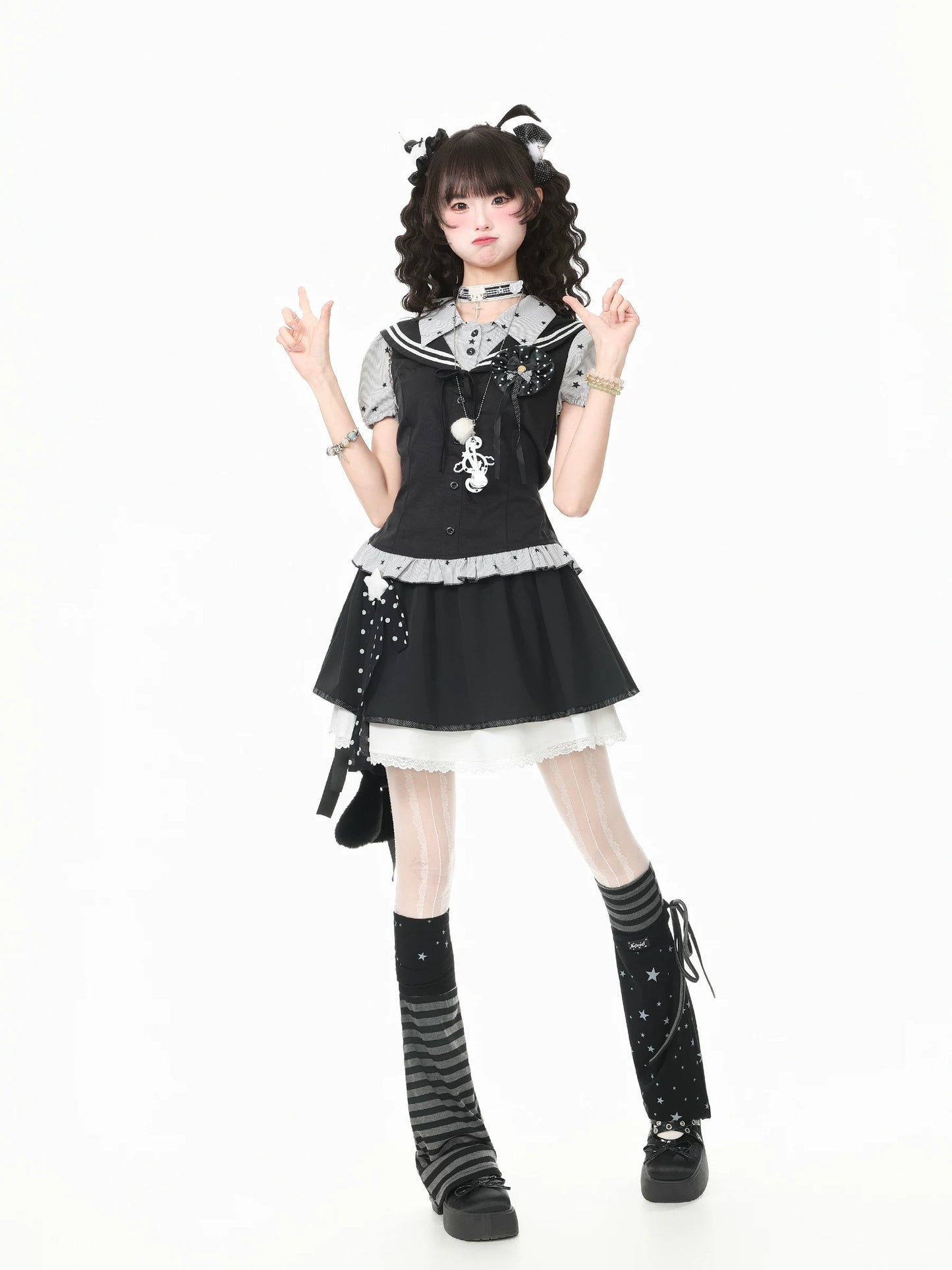 Languid Park “Blue Ghost Park” Lace-Trim A-Line Midi Skirt for Women—Cute Home-Style Design, Summer Flared Skirt