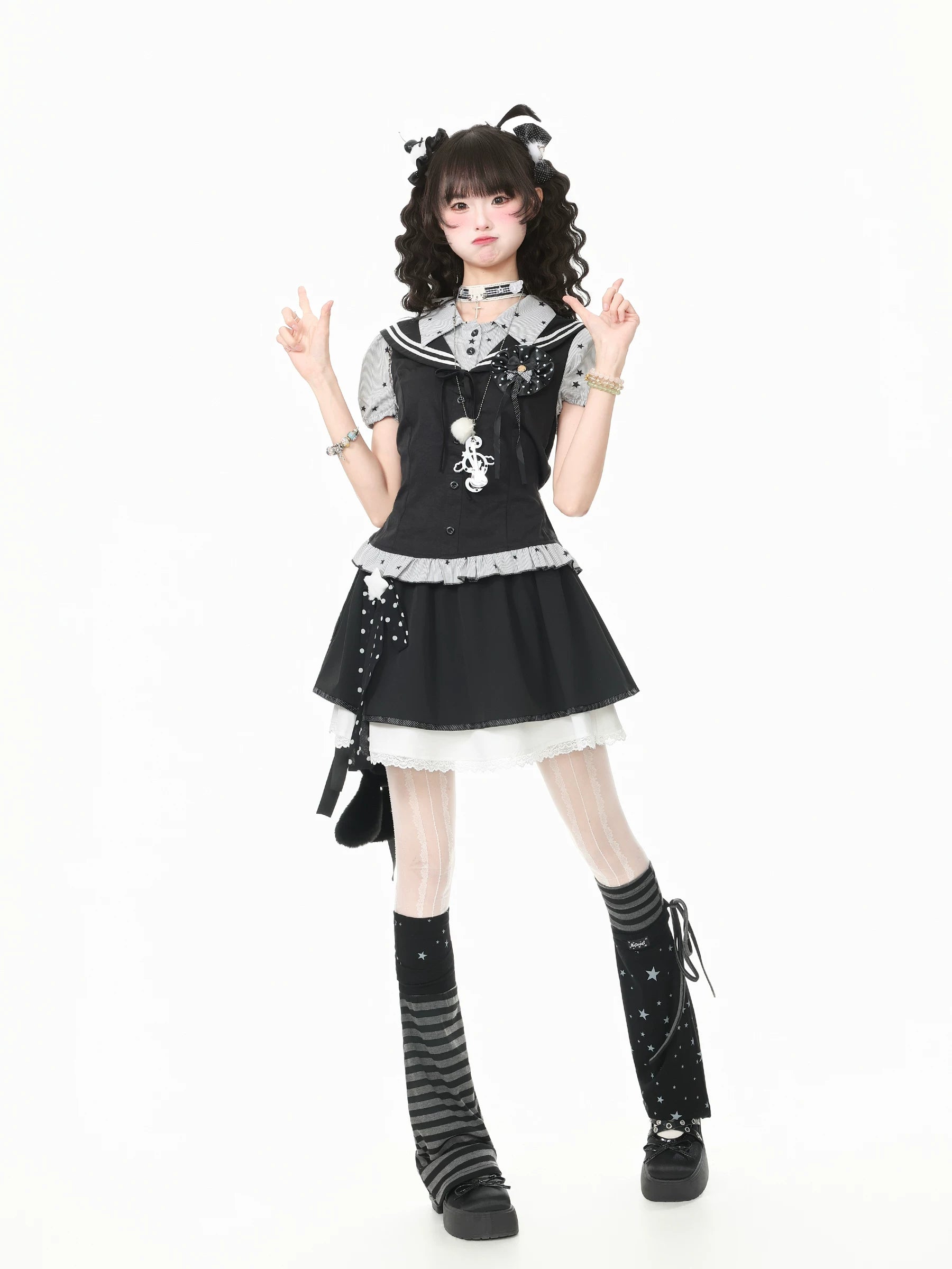 Languid Park “Blue Ghost Park” Lace-Trim A-Line Midi Skirt for Women—Cute Home-Style Design, Summer Flared Skirt