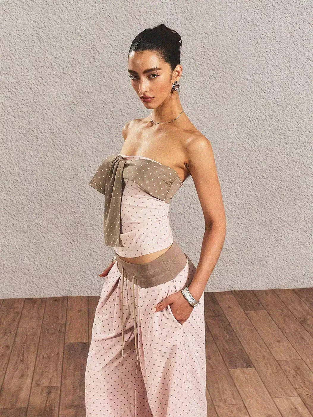 Pink Polka Dot Tube Top Two-piece Set