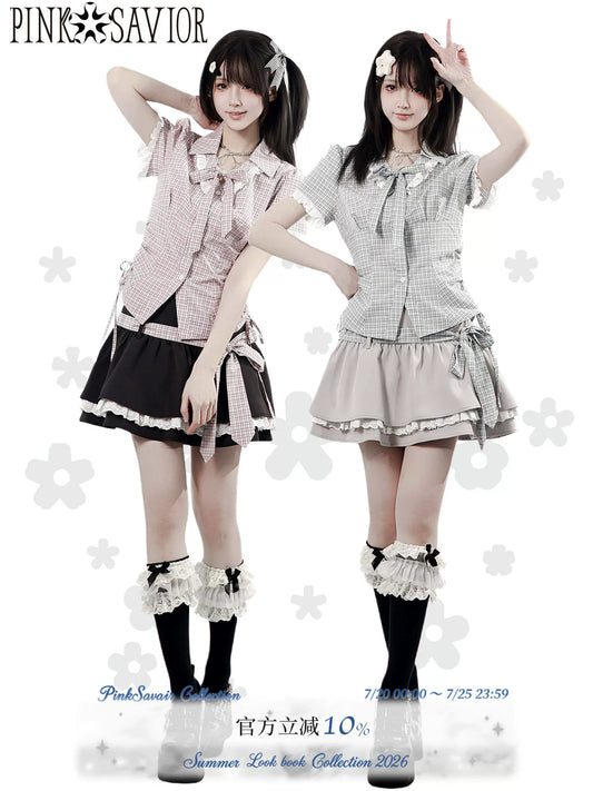 Ready Stock Ships Now 【Jasmine &amp; Lilac】 Cinched-Waist Vintage-Inspired Light-Tone Summer Shirt Dress with Lace Skirt | Japanese Style Outfits for Best Friends