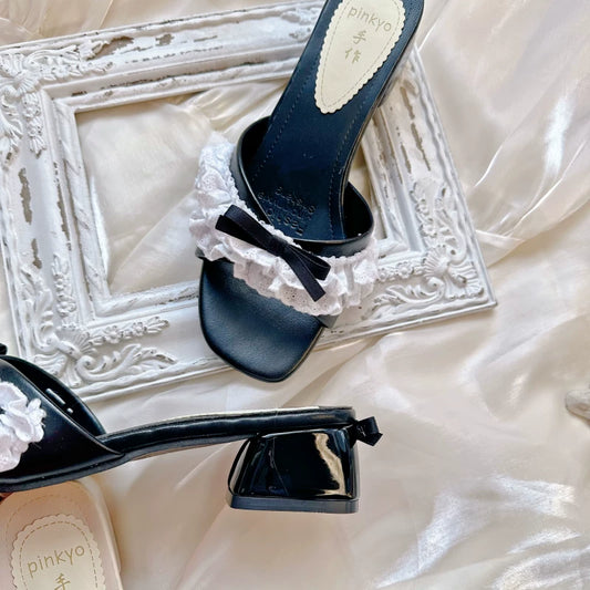 PINKYO Original French-Style One-Strap Sandals for Women Low Heel Open-Toe Slip-On 2026 Spring/Summer New Sweet Chunky Heel Shoes