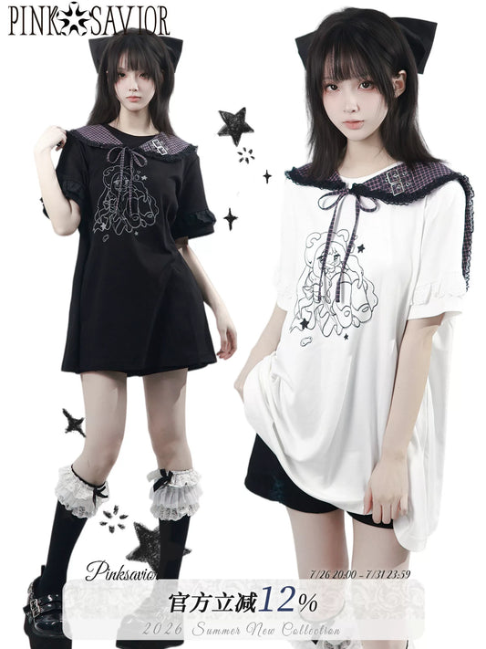 Ready to Ship【Grape Oolong】Hidden-Under Design False Collar T-Shirt Dress with a Figure-Flattering Fit, Soft Cotton Modal