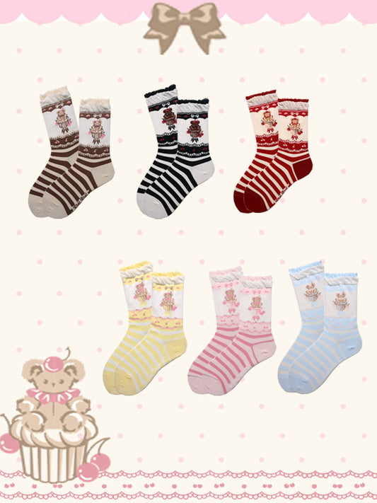 Bear Cake Pure Cotton Lolita Socks for Women Spring Original Uniform Mid-Calf Japanese Slimming Socks