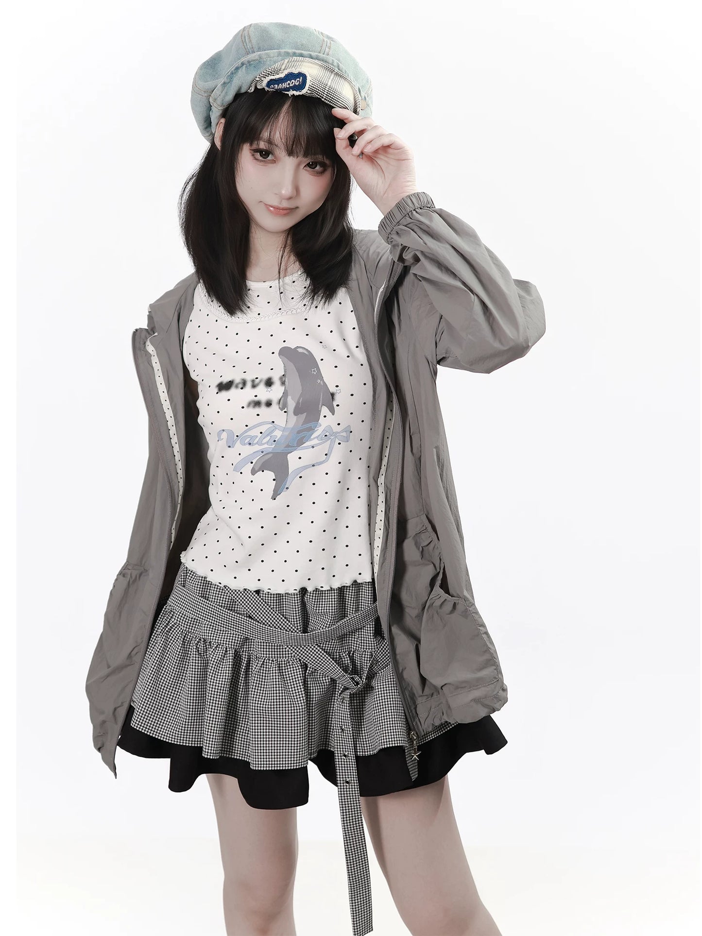 【Dolphin Radio】 Summer Sleeveless Vest, Soft Cotton Plaid Skirt as Sun-Protective Shirt
