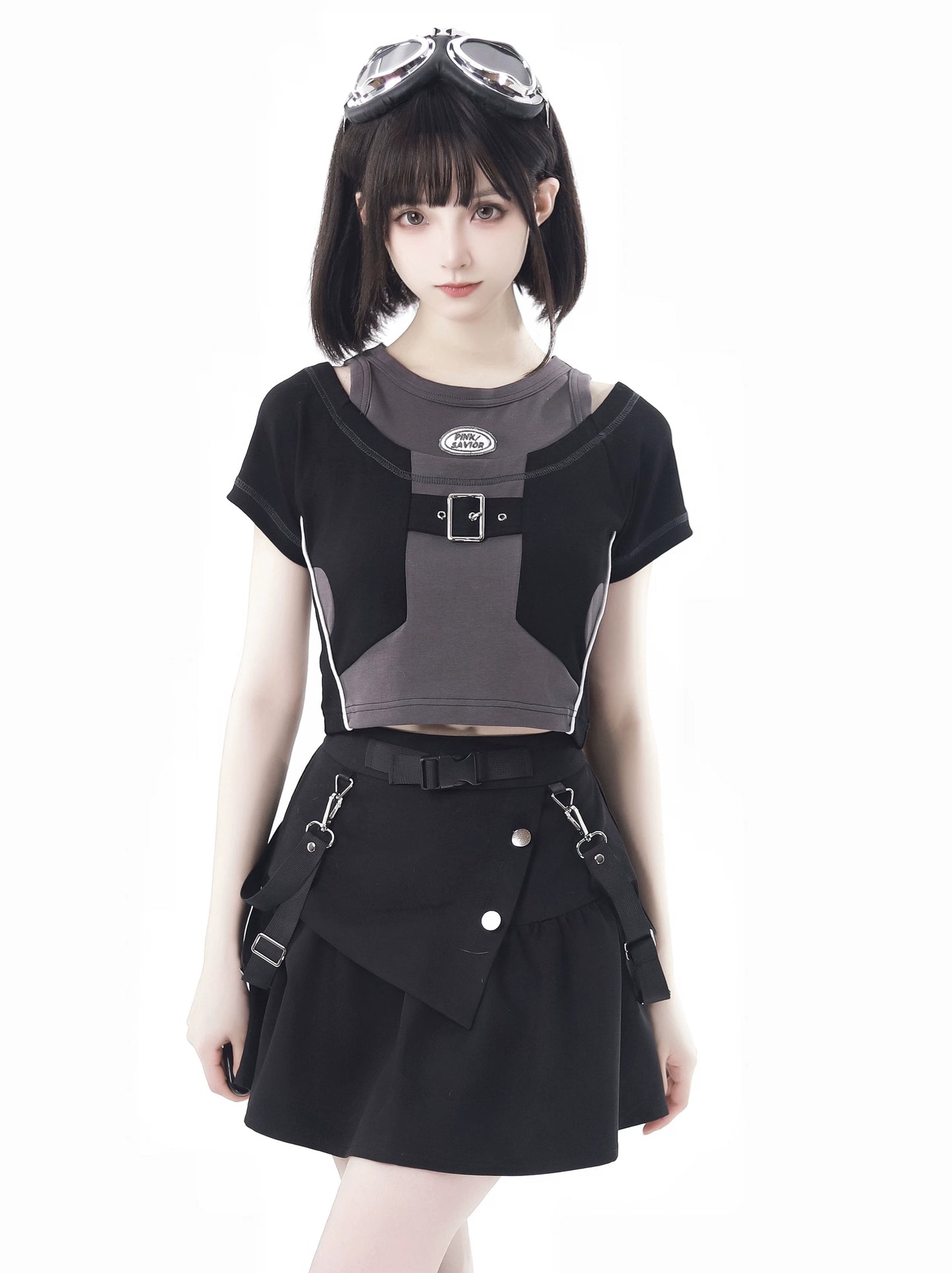 pinksavior【Fengjian】Summer Casual Lapel Contrast Letter Embroidery Youthful Short-Sleeve Set, Cool and Comfortable