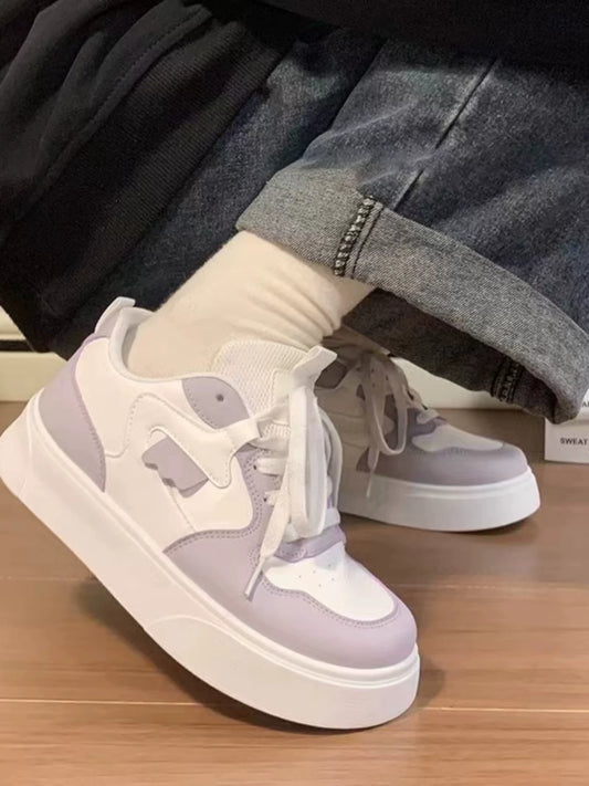 Purple Sweet Potato Taro Sneakers for Women—New Style Hong Kong Streetwear, Versatile Platform Casual Shoes, INS Trendy, Niche Original All-White Sneakers