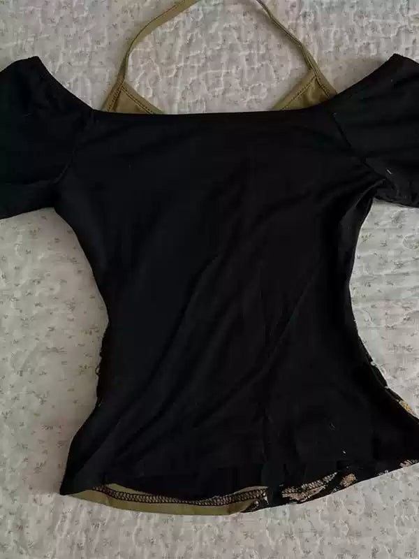 black printed T-shirt