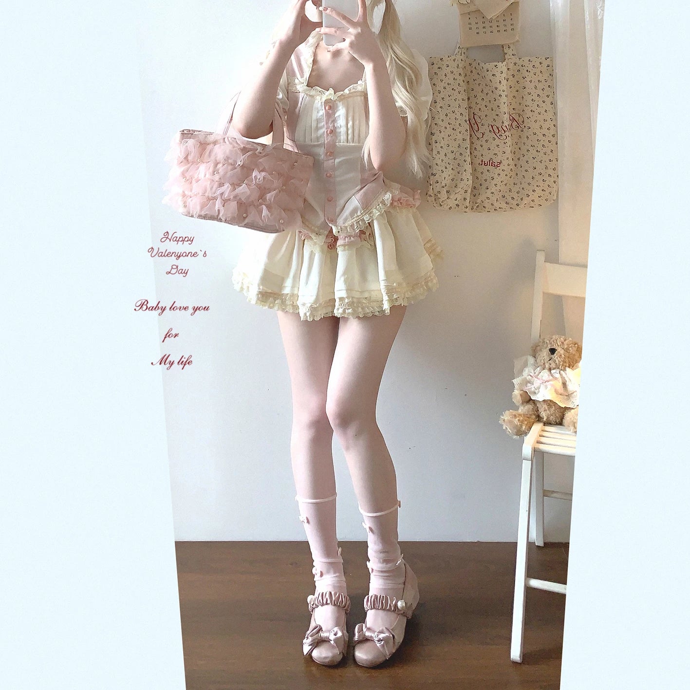 Sleepingdoll Handmade* Magical Girl Jacquard Puff Puff Tulle Lace Dotted Tiered Lace Set