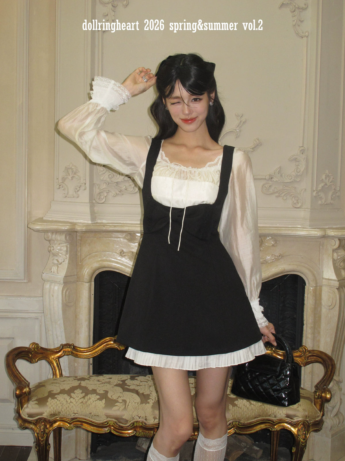 dollringheart Black Hepburn-Style Sleeveless Dress with Bustier Straps, Reversible Two-Way Design, Elegant Lady Style