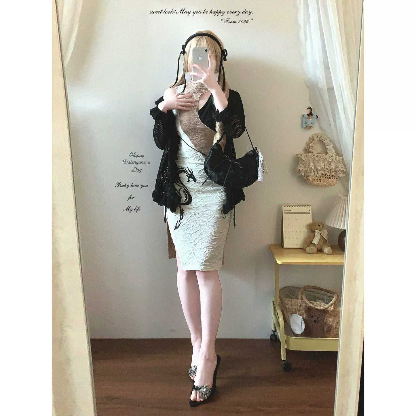 Last-chance XS Sexy “Hot Girl” Stand-Collar Dragon Print Patchwork Texture Tie-Band Midriff-Exposing Sleeveless Cheongsam Dress *f
