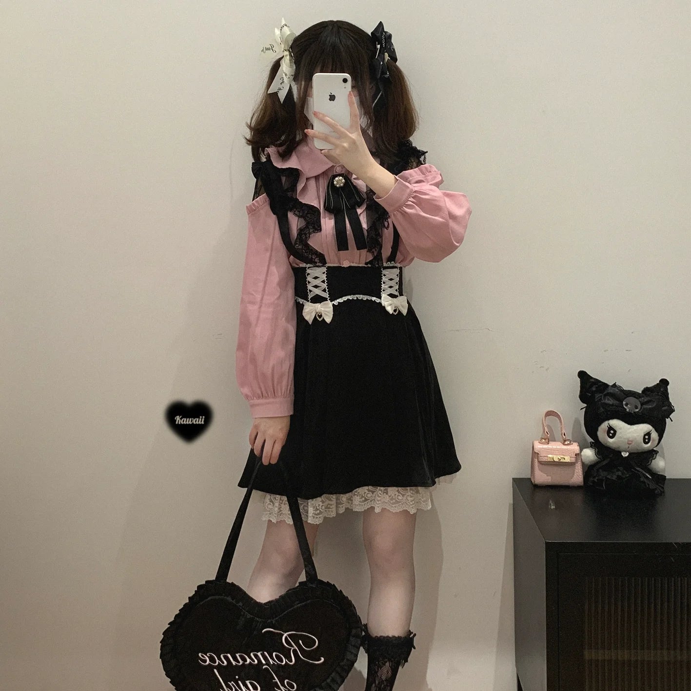 (BFM)KittyBxllet~Kuroneko~Jirai Kei Shoulder Open Ruffle Lace Long Sleeve Blouse