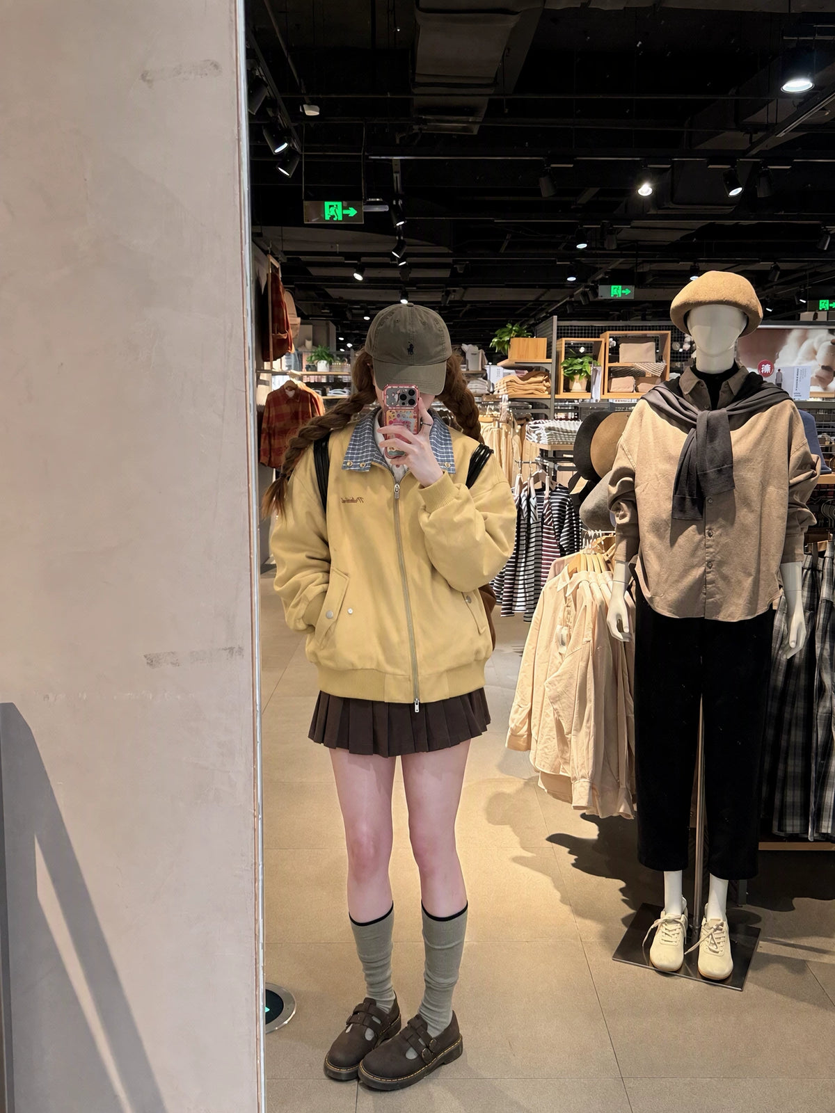 Preppy Plaid-Trim Yellow Faux Suede Lapel Jacket Hoodie for Women, Loose-Fit Fall Baseball Cardigan