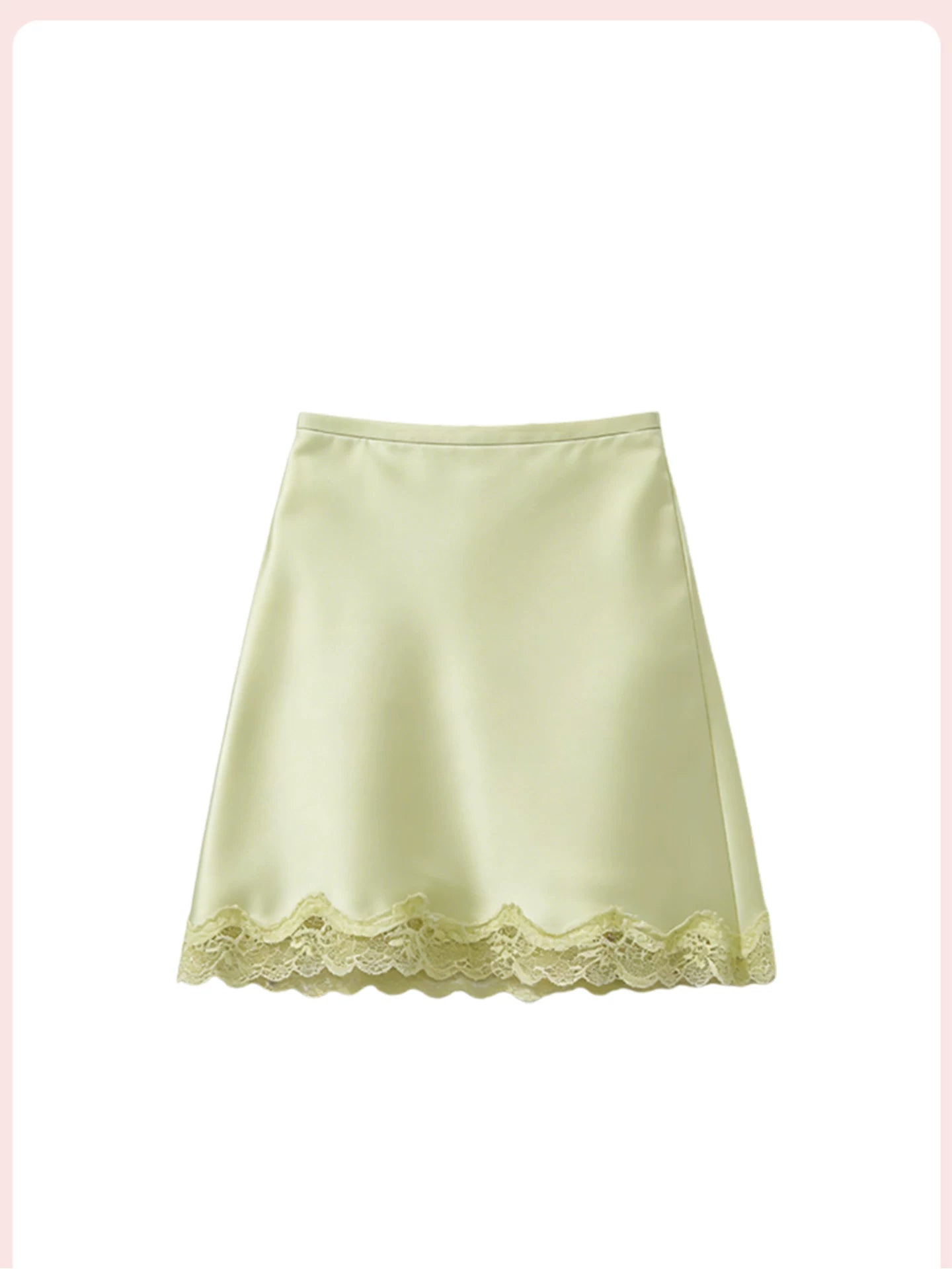 Mint Wave Green Lace Panel Satin A-Line Mini Skirt for Girls—Fresh Summer, Unique Style
